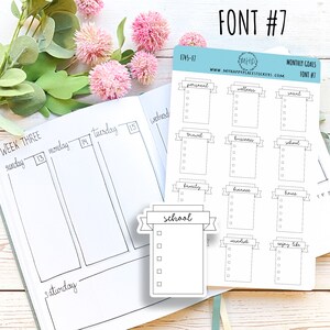 May include: A set of printable monthly goal stickers with a banner design. The stickers feature a variety of categories, including personal, wellness, social, travel, business, school, family, finance, home, mindset, and enjoy life. The stickers are designed in a simple, minimalist style with a handwritten font.