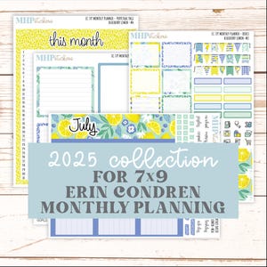 JULY MONTHLY Kit for 7x9 Erin Condren Planners. 2025 Collection  &quot;Blueberry Lemon&quot; || ECM