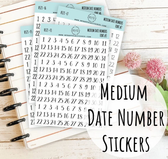 Medium Date Number Stickers for Planners, Organizers and Bullet Journals.  College Planner. 8 Fonts to Choose From H523 