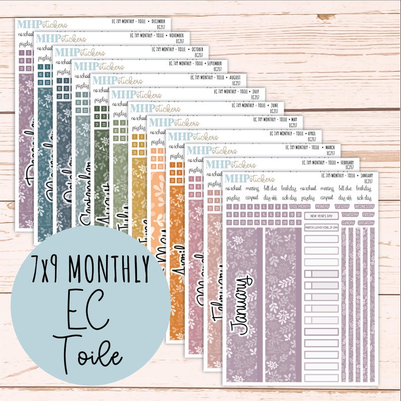 Monthly Headers for 7x9 Erin Condren Planners. TOILE Color Way || EC217 ...