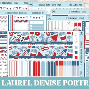 Adesivi di LUGLIO per i planner ritratti di Laurel Denise. "Stelle e strisce" // PS&S