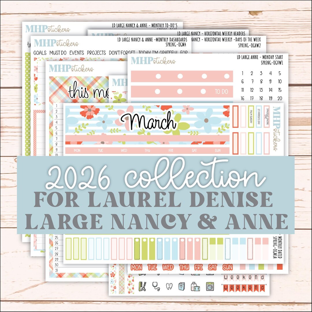MARCH 2026 Stickers for Large Nancy & Anne Planners (formerly Original ...