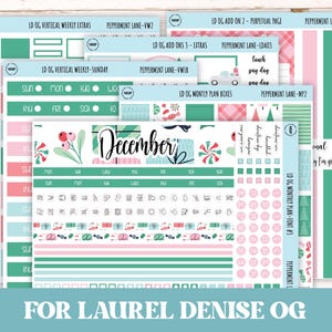 DECEMBER-stickers voor originele grootte horizontale en verticale Laurel Denise planners... "Pepermunt Lane" || OGPL