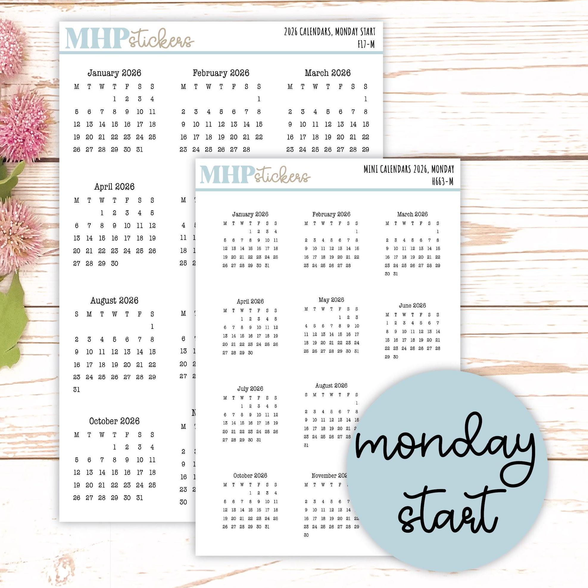 Mini 2026 Calendar Stickers for Planners and Bullet Journals || H663 ...