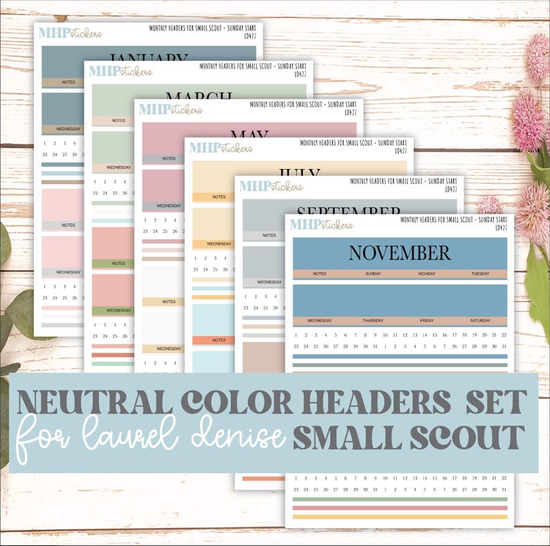 Neutral Color Monthly Headers Set for the Small Scout Laurel Denise ...