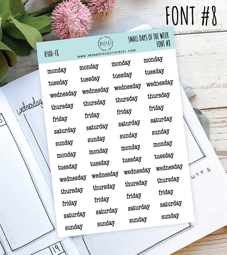 Small Days of the Week Sticker for Planners, Organizers and Bullet Journals. H500 Font #8