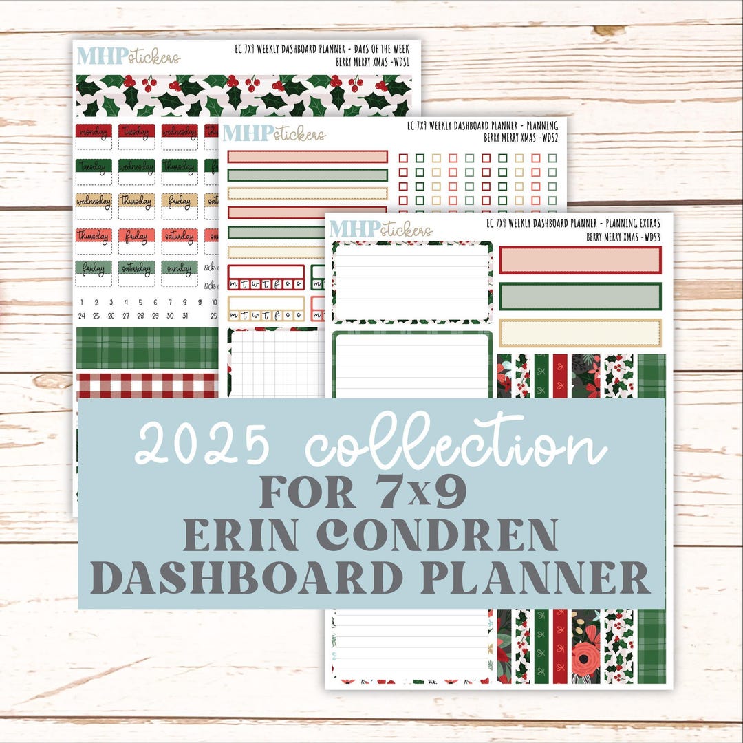 DECEMBER Weekly Dashboard Kit for 7x9 Erin Condren Planners. "berry ...