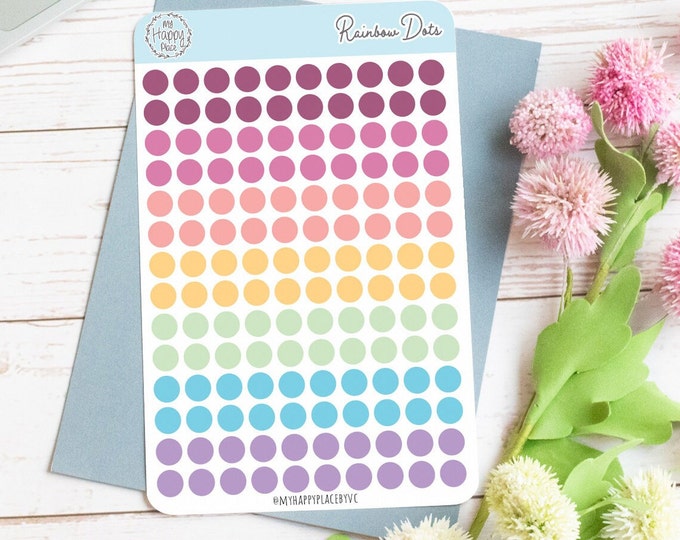 Rainbow Dots Planner Stickers for Bullet Journals, Planners and College Planner Sticker || H511-RNW