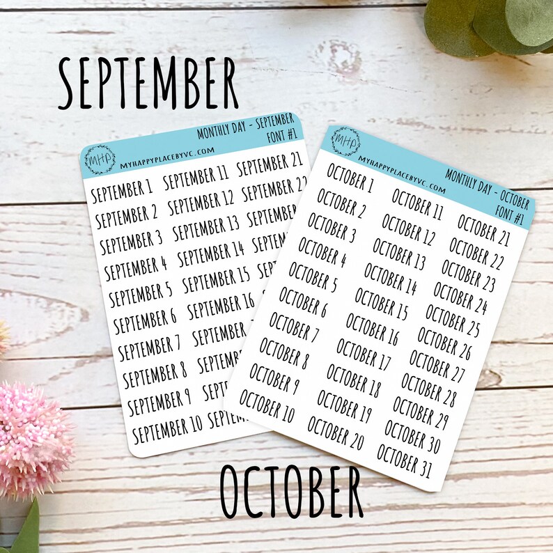 Days of the Year Planner Stickers. Month & Number Day for Planners and ...