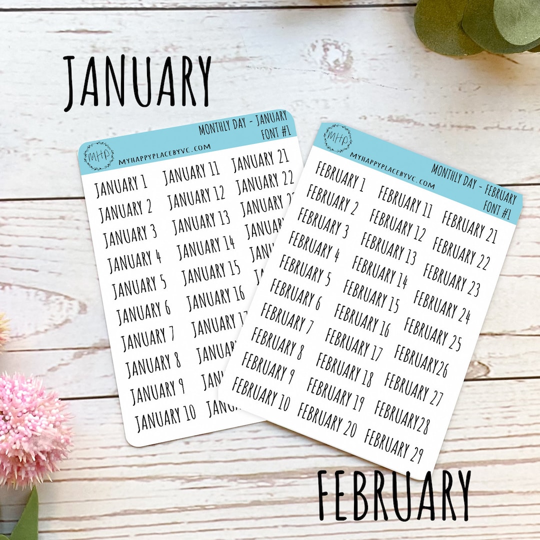Free Printable Planner Stickers Month Day Number