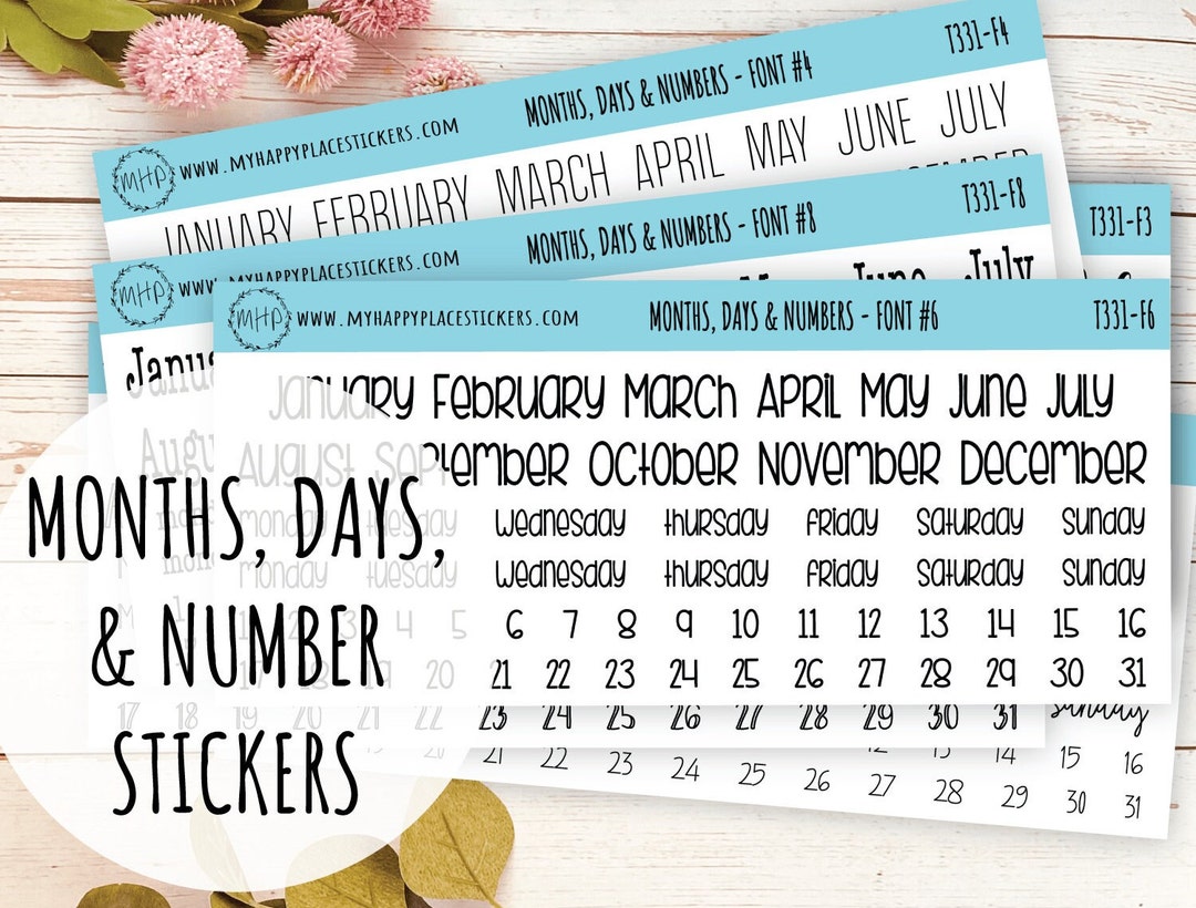Counting Days Sticker Months, Days, and Number Stickers for Planners, Organizers and Bullet ...