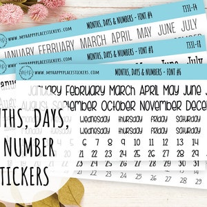 Months, Days, and Number Stickers for Planners, Organizers and Bullet Journals || T331