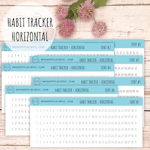 Horizontal Strip Numbers 1 - 31. Habit Tracker Planner Stickers. Planner Stickers.  || T305