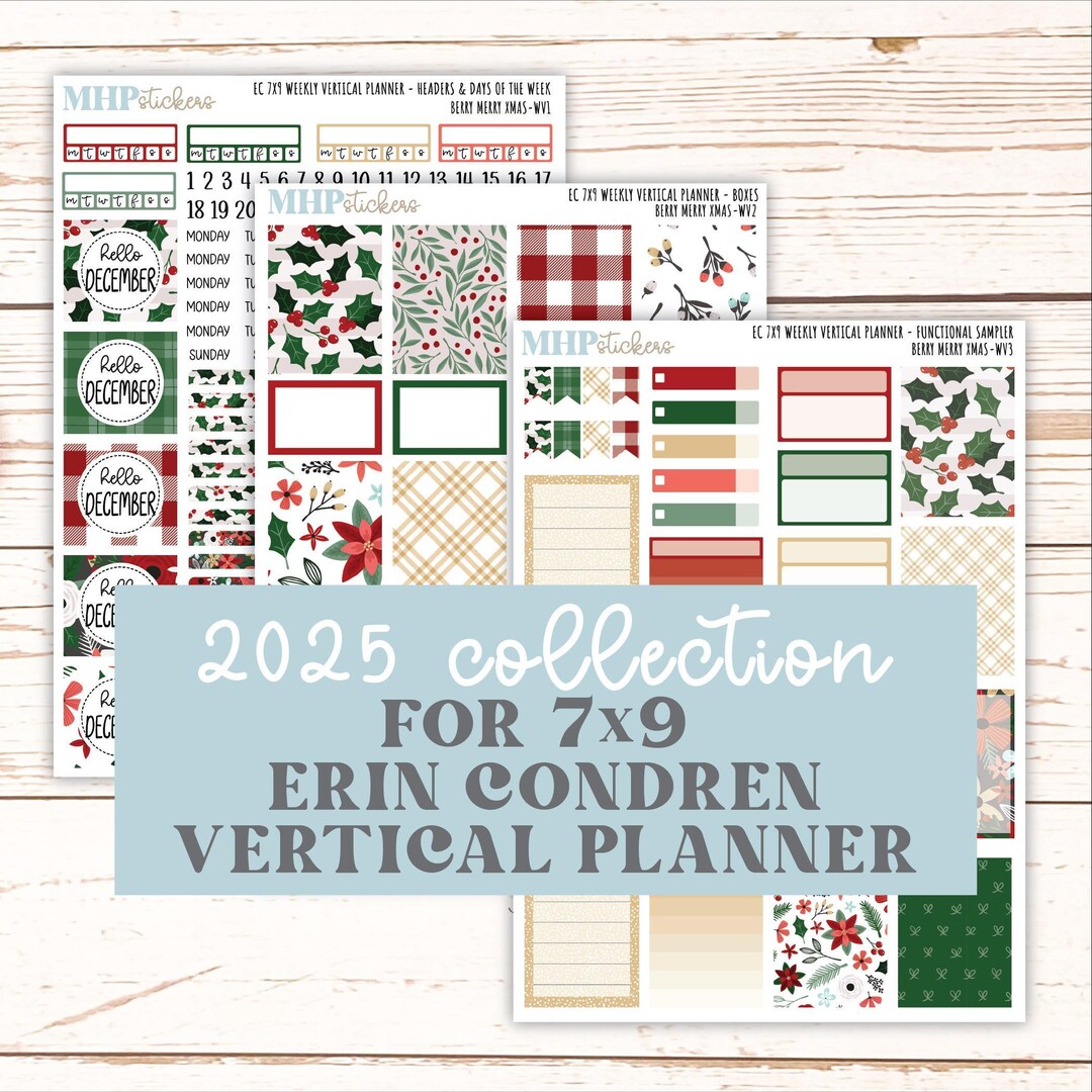 DECEMBER Weekly Vertical Kits for 7x9 Erin Condren Planners. "berry ...