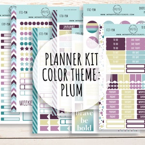 Weekly Kit Sheets &quot;PLUM&quot; Stickers for 7X9 Planners and Bullet Journals