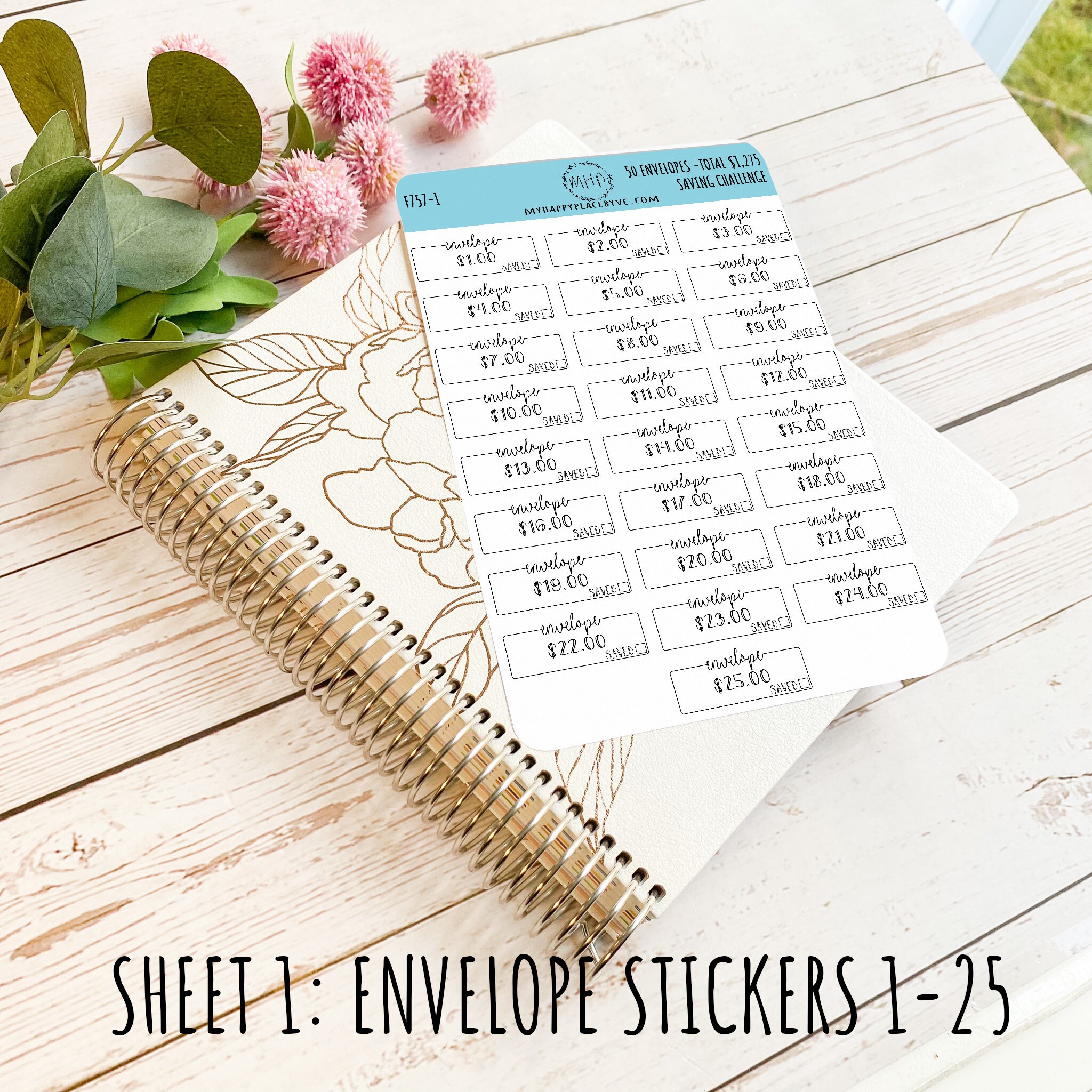 50 Envelope Stickers for Savings Challenge (total Savings 1,275.00 ...