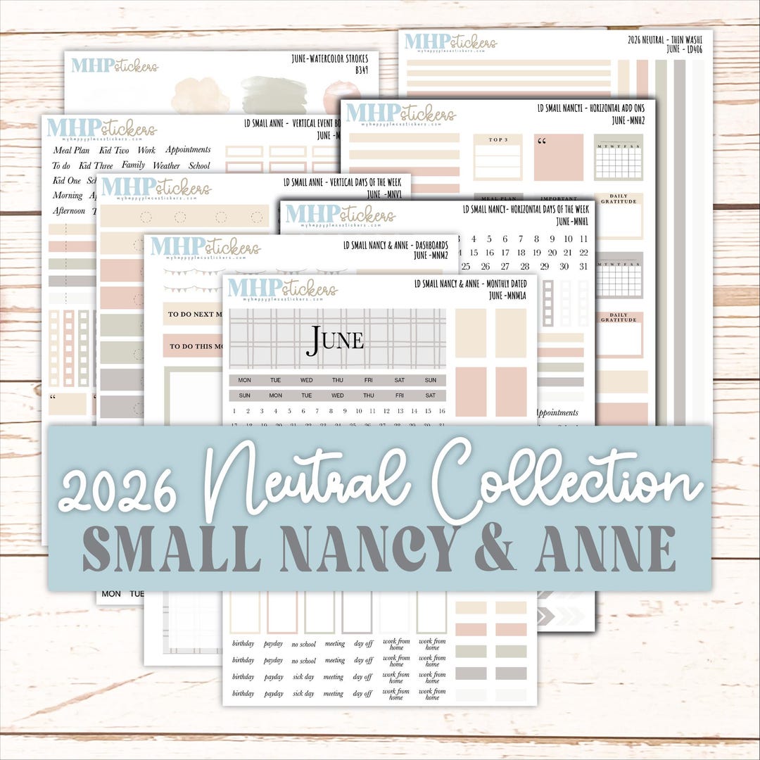 JUNE 2026 Neutral Collection Stickers for Small Nancy & Anne. Laurel ...