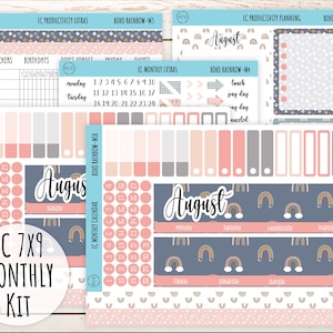 Erin Condren 7x9 Monthly Kit. AUGUST  &quot;Boho Rainbow&quot; Planner Stickers || BR-M