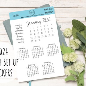2024 maand set-up stickers voor planners, organisatoren en bullet journals.Stickers voor planners || F758