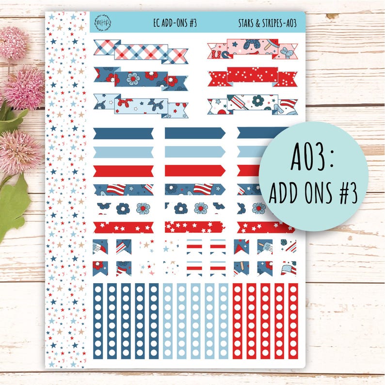 Add On Sticker Add Ons Stickers for 7x9 Erin Condren Planners. July