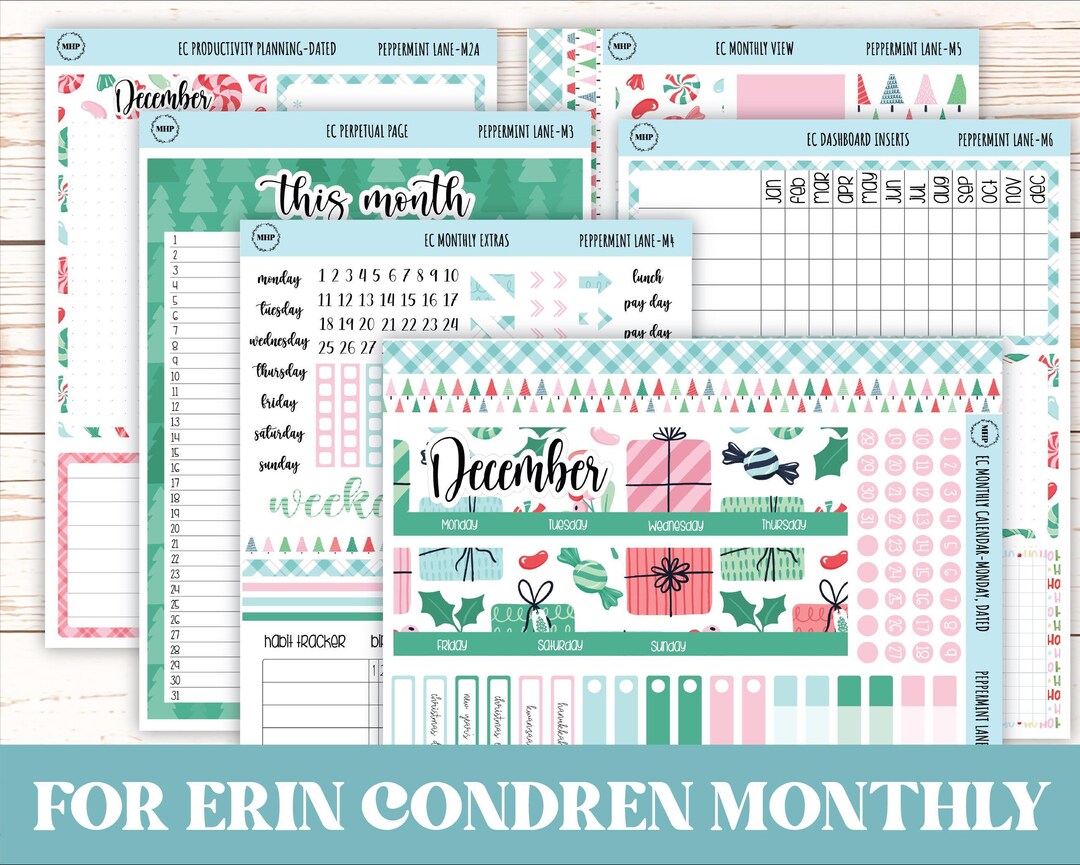 DECEMBER Monthly Kit Stickers for 7x9 Erin Condren Planners ...