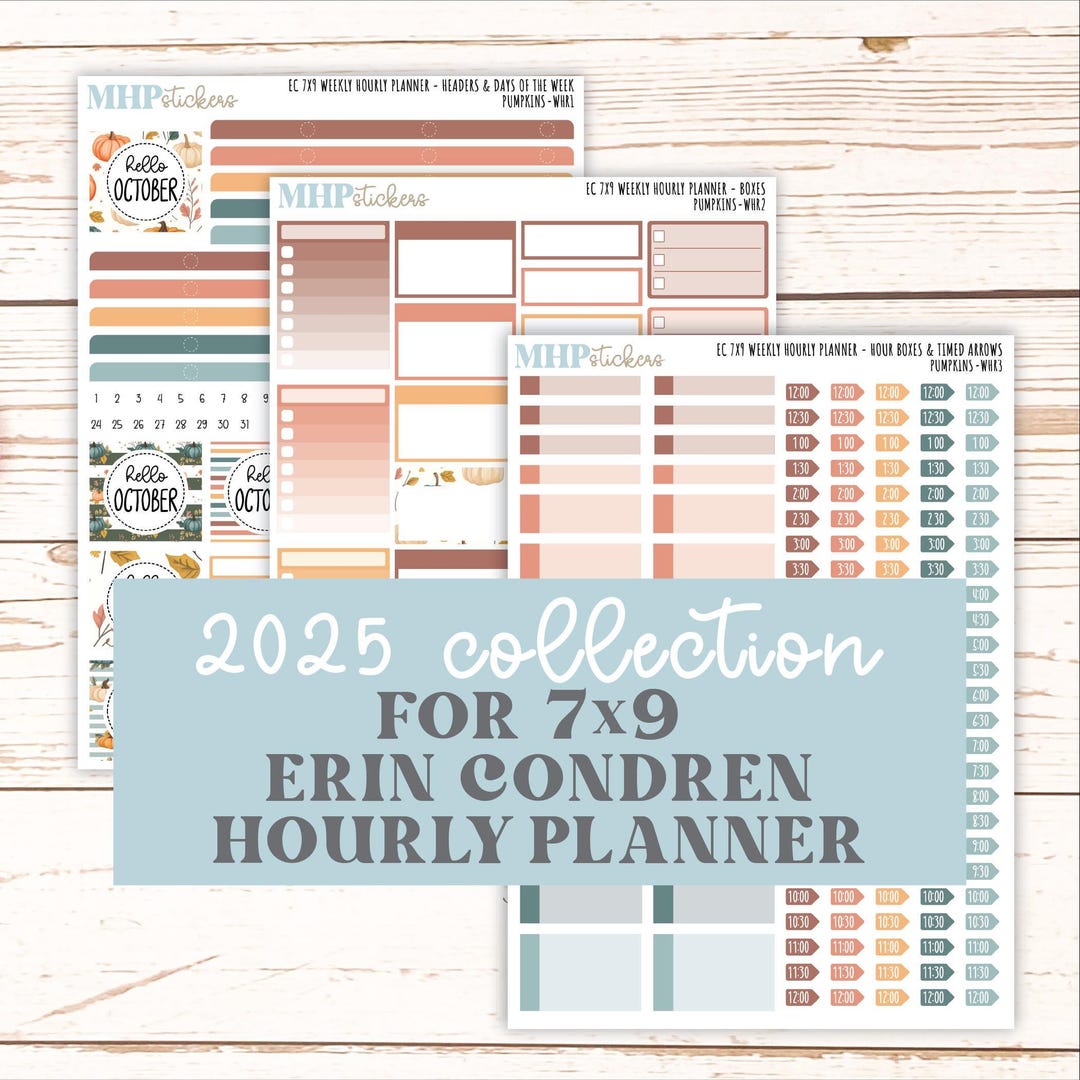 OCTOBER Weekly Hourly Planning Kits for 7x9 Erin Condren Planners ...