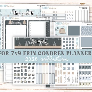 JANUARY 2025 Monthly Kit Stickers for 7x9 Erin Condren Planners.  &quot;Winter&quot; || ECMW
