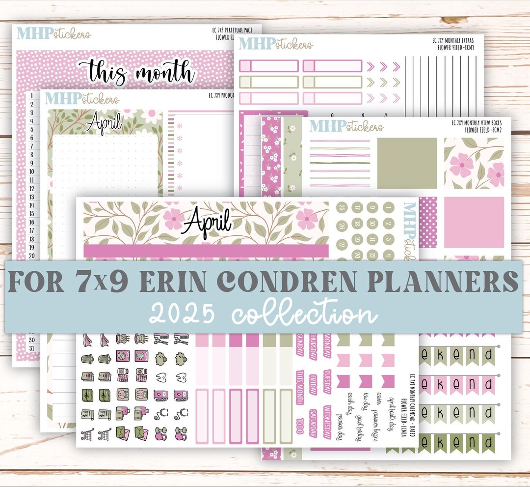 APRIL 2025 Monthly Kit Stickers for 7x9 Erin Condren Planners. "flower ...