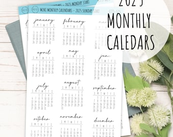 Mini 2025 Calendar Stickers for Planners and Bullet Journals, and Homeschool Planner || F775