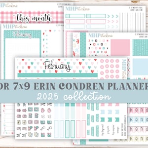 FEBRUARY 2025 Monthly Kit Stickers for 7x9 Erin Condren Planners.  &quot;Lover&#39;s Lane&quot; || ECMLL
