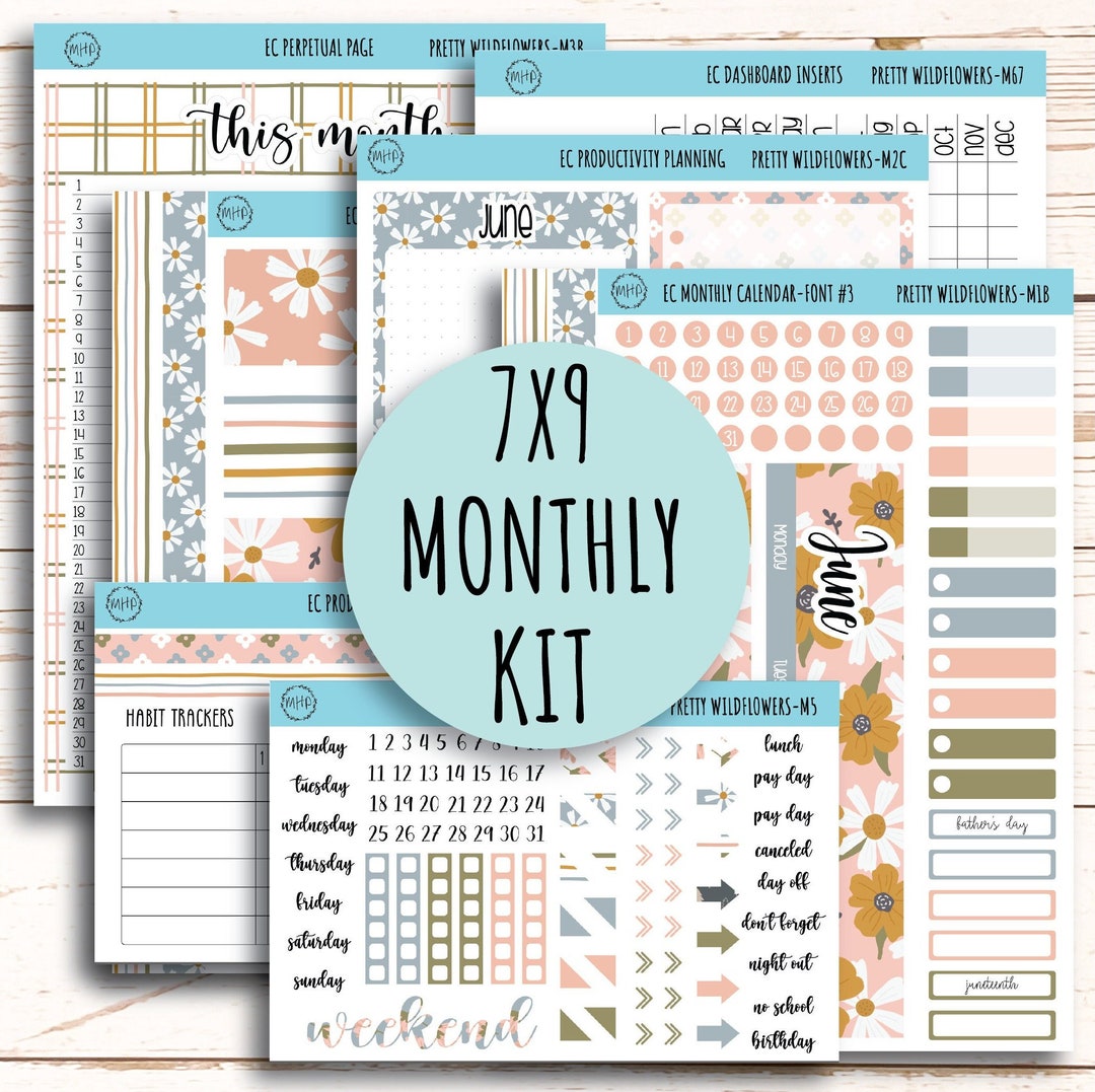 JUNE Monthly Kit Stickers for 7x9 Erin Condren Planners. "pretty ...