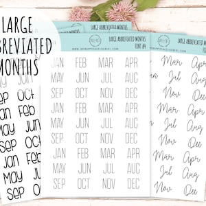 Grote verkorte maandstickers voor bullet journals en planners || H566