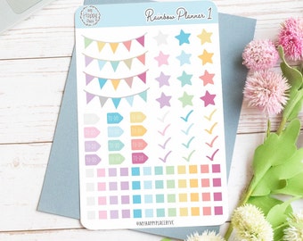 Rainbow Planner Stickers for Bullet Journals and Planners || H510-1