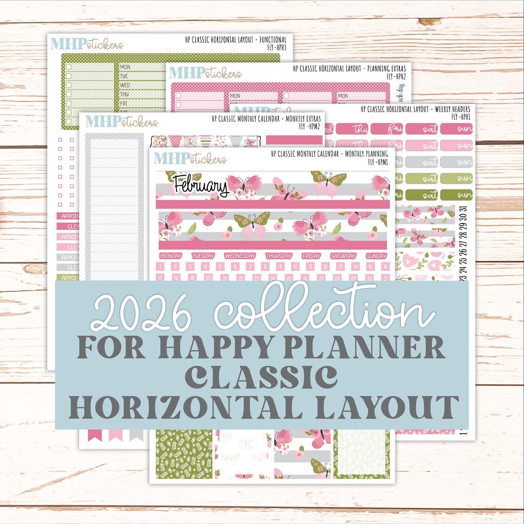 FEBRUARY Stickers for Happy Planner Classic Horizontal Layout. 2026