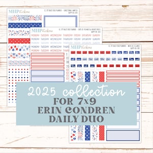 Kit d'autocollants duo quotidiens JULY pour agendas Erin Condren 7 x 9 pouces. « Happy 4th » || ECDD