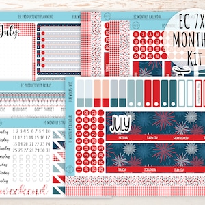 Erin Condren 7x9 Monthly Kit. JULY  &quot;Fireworks&quot; Planner Stickers || F-M