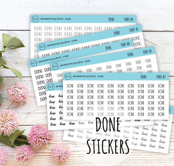 DONE Stickers for Planners and Bullet Journals. 7 Fonts to 