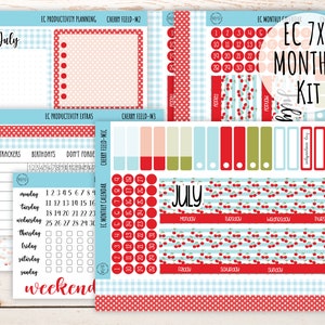 Erin Condren 7x9 Monthly Kit. JULY  &quot;Cherry Field Planner Stickers || CF-M