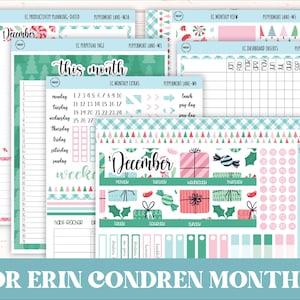 DECEMBER maandelijkse kitstickers voor 7 x 9 Erin Condren planners.  "Pepermuntlaan" || ECM-PML