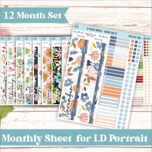 Set di 12 fogli mensili per l'agenda PORTRAIT di Laurel Denise. Design 2024 // LD407