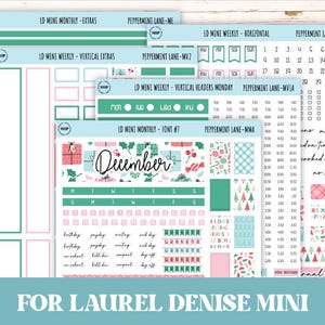 DECEMBER-stickers voor MINI horizontale en verticale Laurel Denise-planners.  "Pepermuntlaan" || MPL