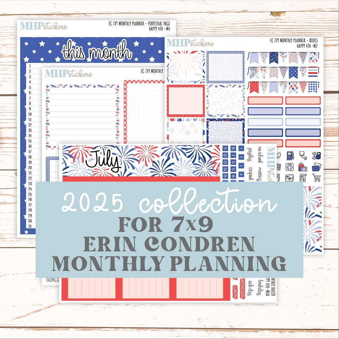 JULY MONTHLY Kit for 7x9 Erin Condren Planners. 2025 Collection "happy ...
