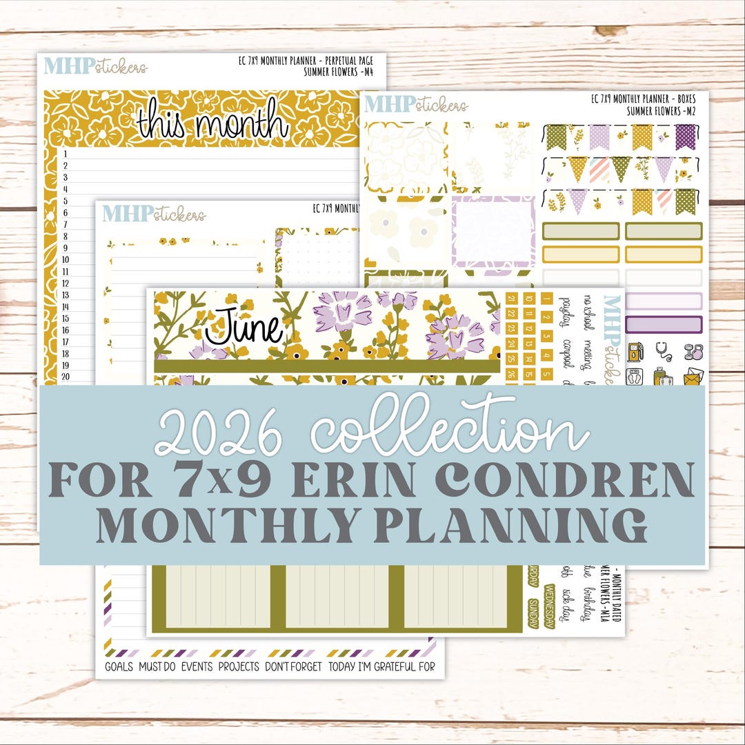 JUNE Monthly Kit for 7x9 Erin Condren Planners. 2026 Collection "summer ...
