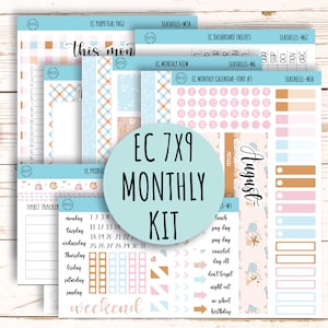 AUGUST Monthly Kit Stickers for 7x9 Erin Condren Planners.  &quot;SEASHELLS&quot; || SSH-M