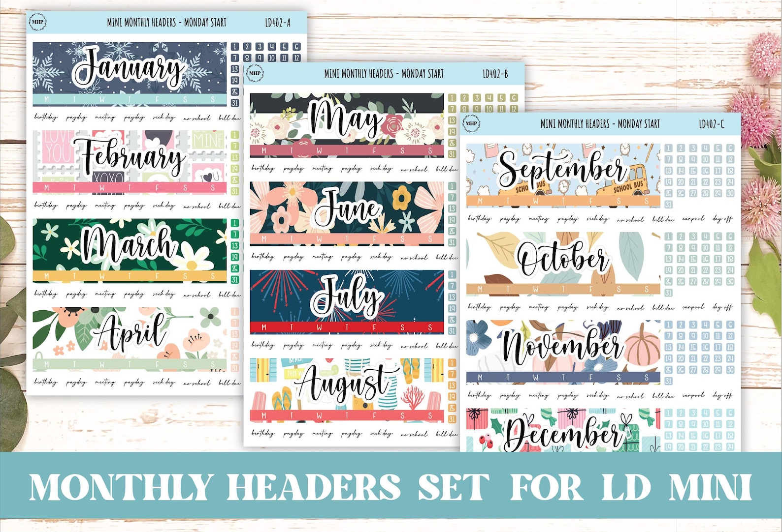 Pretty Planner Header Monthly Headers Set for the Small Nancy & Anne Laurel Denise Planners ...