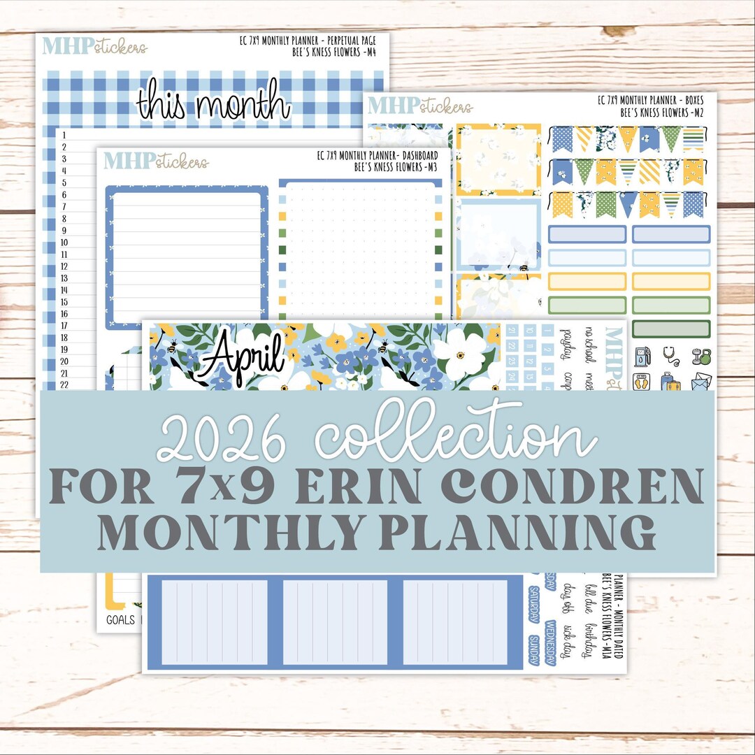 APRIL Monthly Kit for 7x9 Erin Condren Planners. 2026 Collection "bee's ...