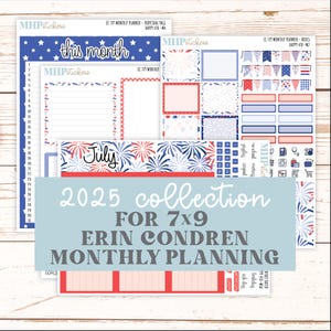 Kit mensuel de juillet pour agendas Erin Condren 7x9. Collection 2025 « Happy 4th » || ECM