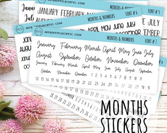 Months and Number Stickers for Planners, Organizers and Bullet Journals || T302