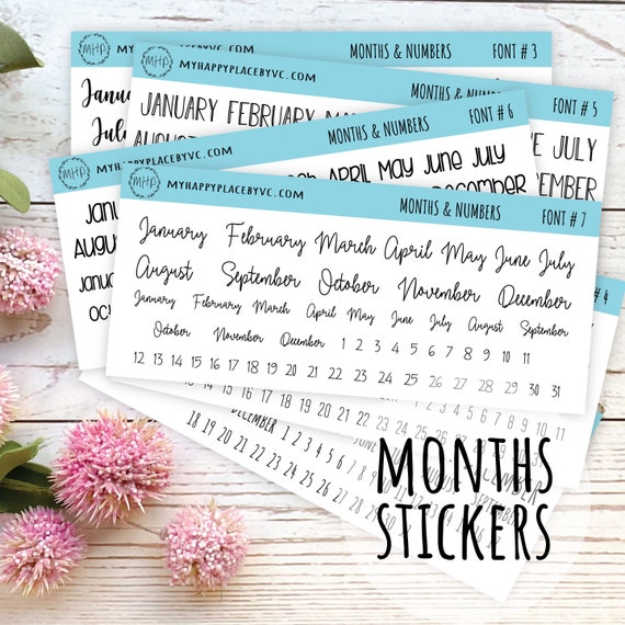 Months and Number Stickers for Planners, Organizers and Bullet Journals  T302 