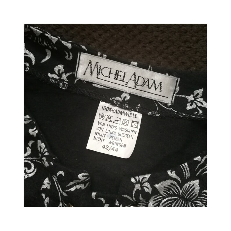 80s Vintage Black and Silver Paisley Print Crop Blazer Jacket Size L Large